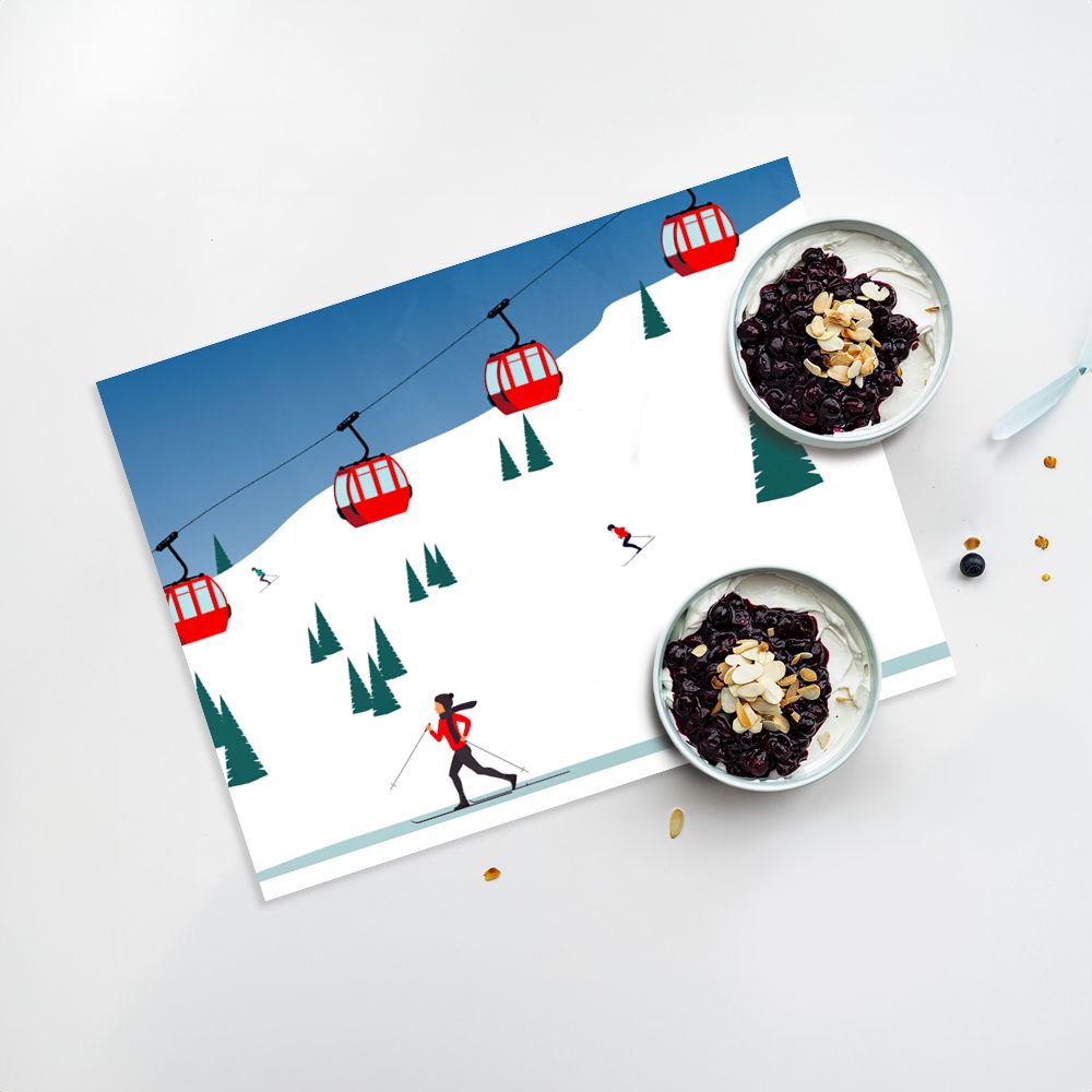 Lot de 4 sets de table en vinyle / Paysage de ski montagneux