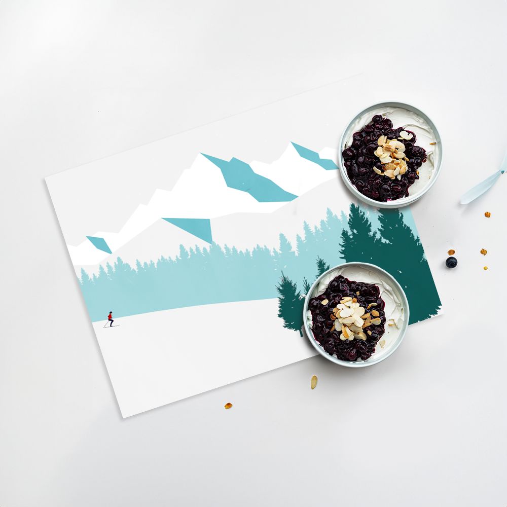Lot de 4 sets de table en vinyle / Paysage de montagne avec skieur