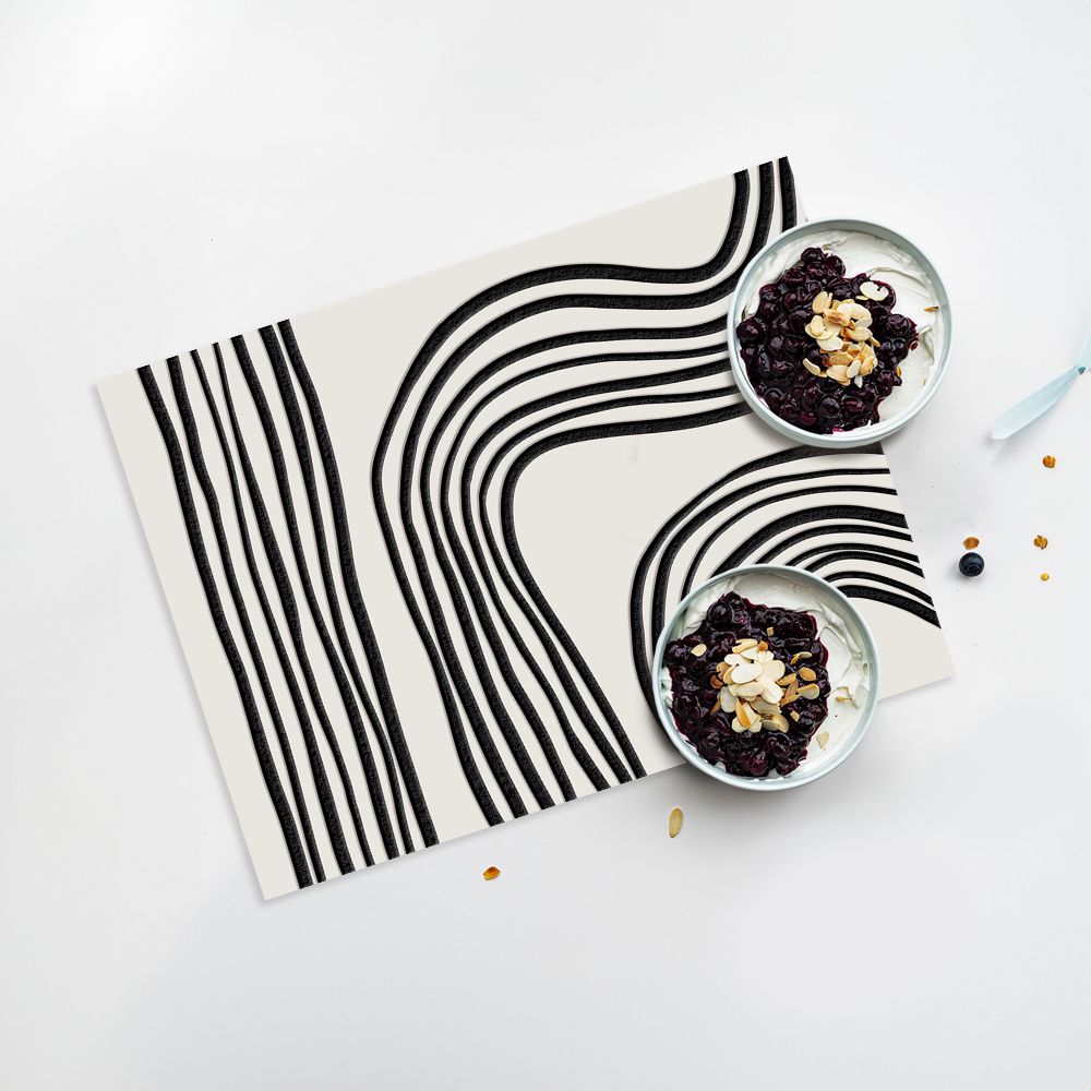 Lot de 4 sets de table en vinyle / Motif de lignes sinueuses