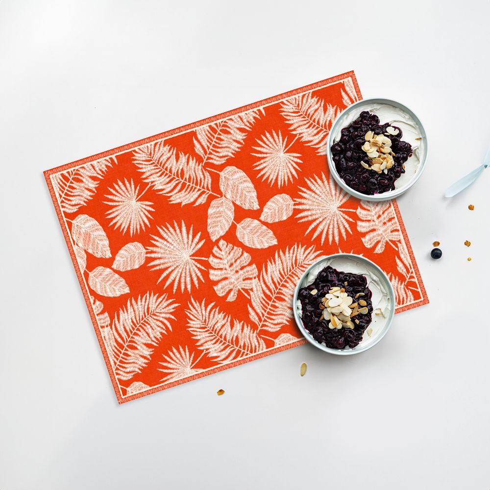 Lot de 4 sets de table en vinyle / Motif de feuilles tropicales