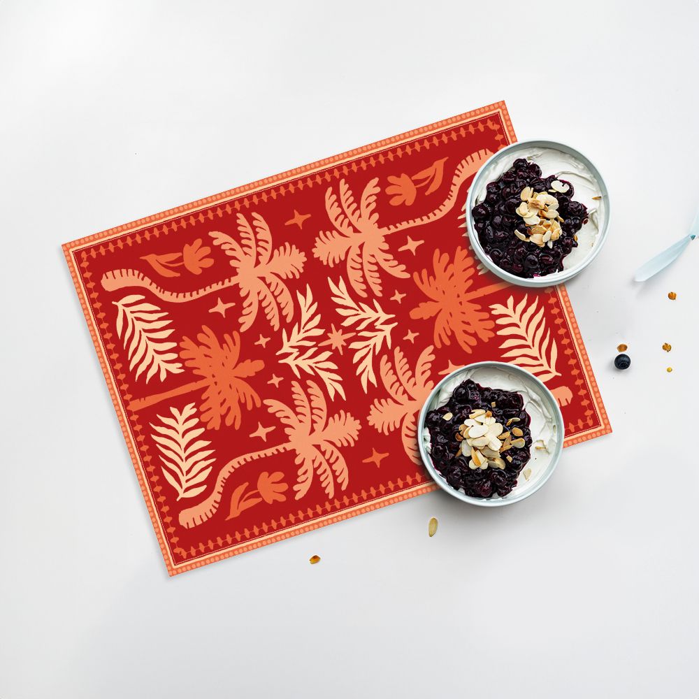 Lot de 4 sets de table en vinyle / Motif tropical