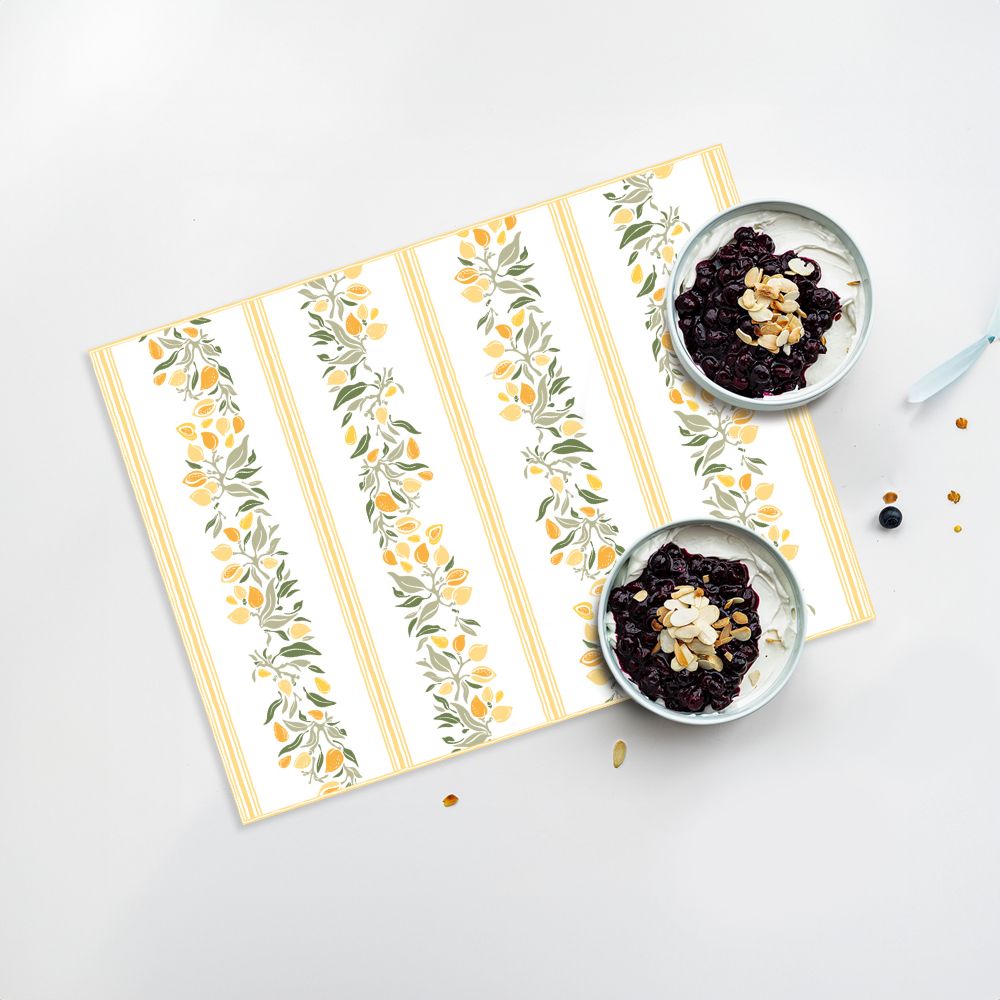 Lot de 4 sets de table en vinyle / Motif de citrons et feuilles