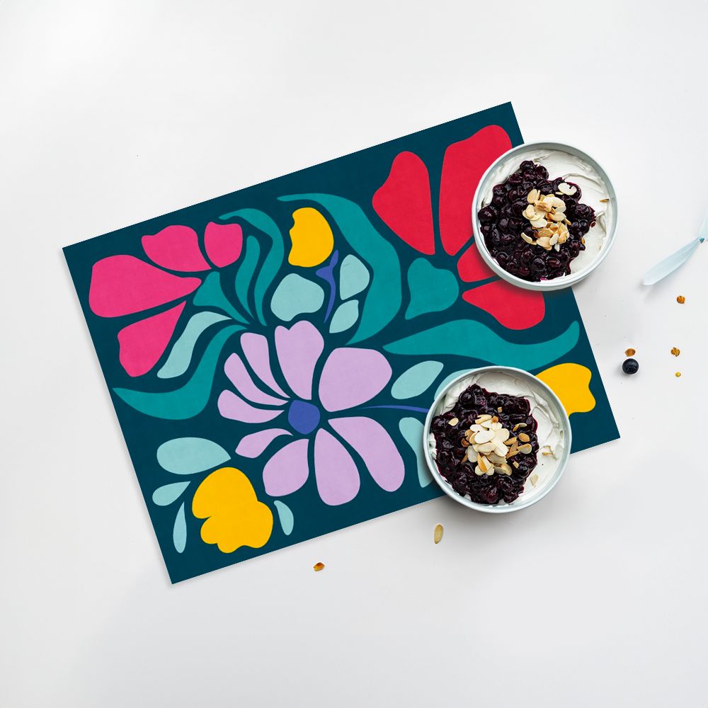 Lot de 4 sets de table en vinyle / Motif floral abstrait