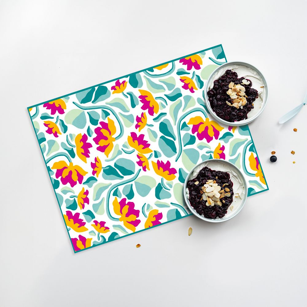 Lot de 4 sets de table en vinyle / Motif floral abstrait