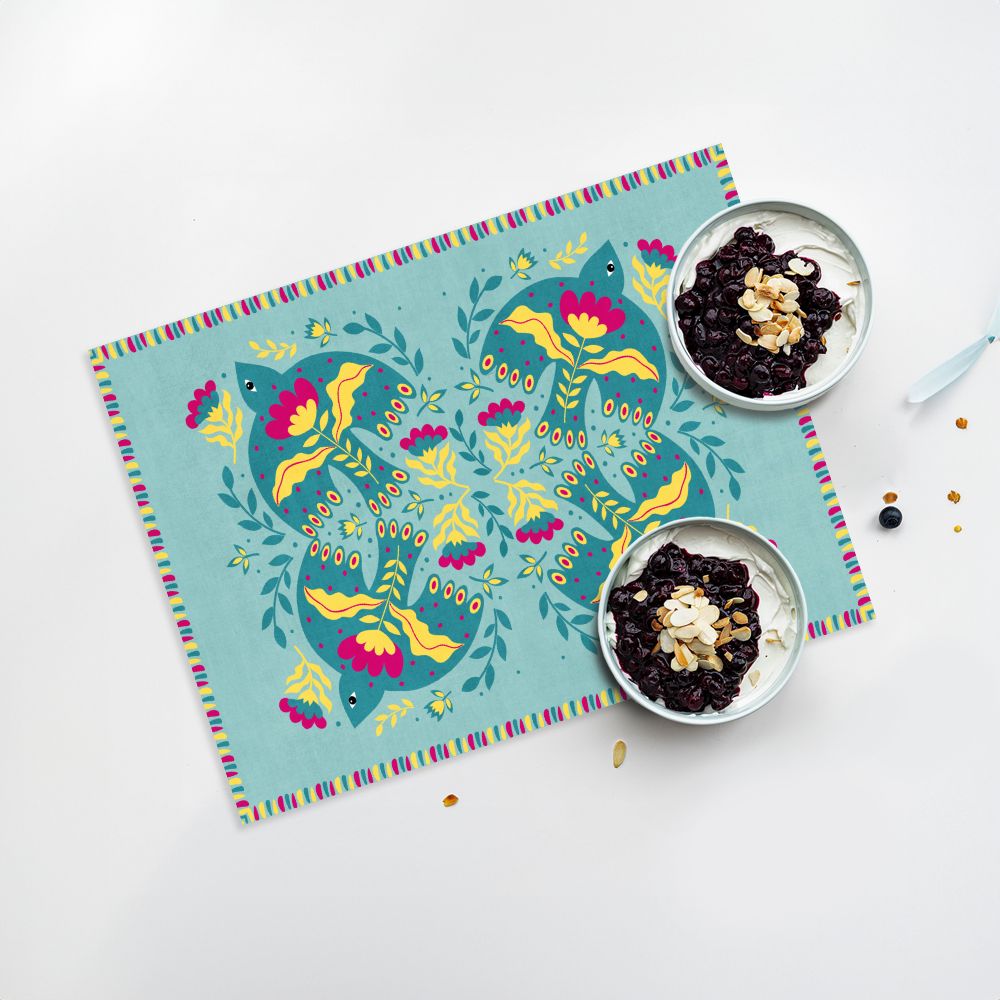 Lot de 4 sets de table en vinyle / Motif floral et animalier