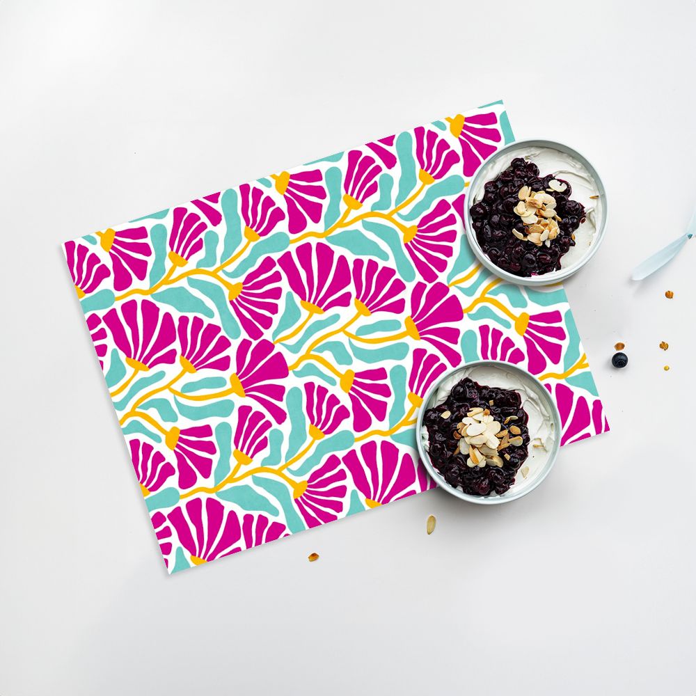 Lot de 4 sets de table en vinyle / Motif floral abstrait