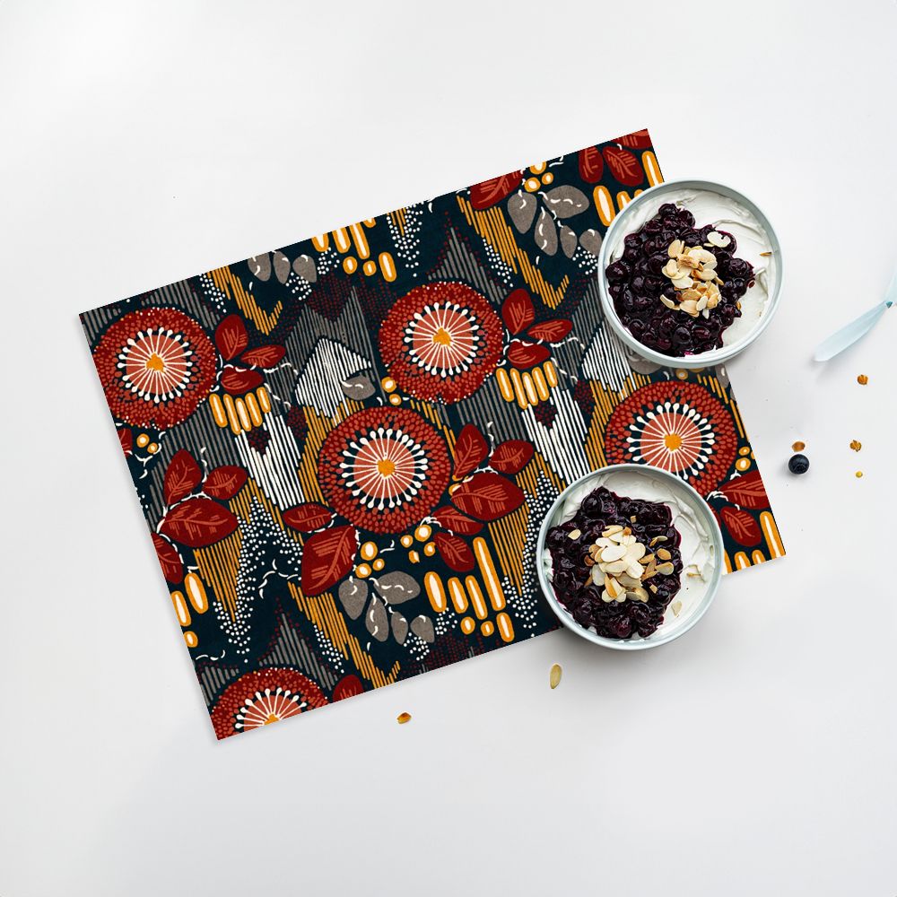 Lot de 4 sets de table en vinyle / Motif floral abstrait