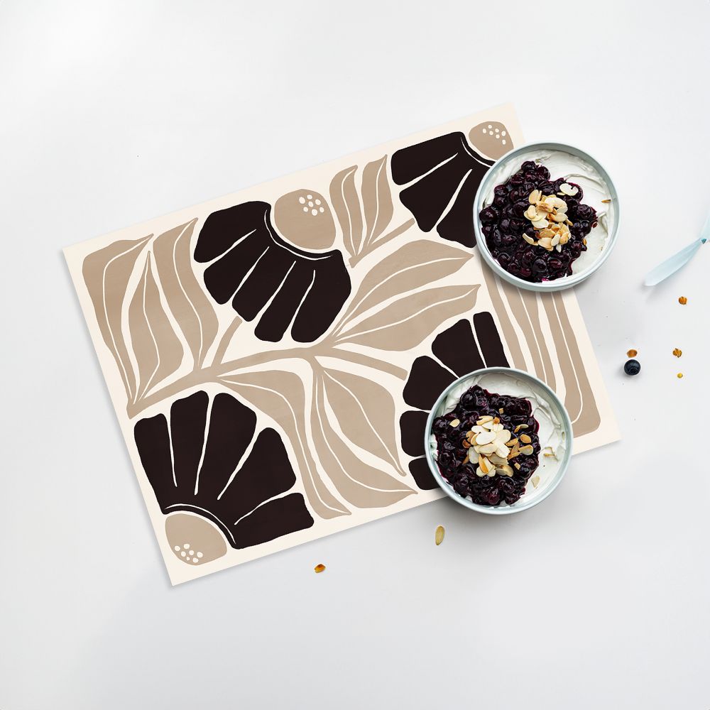Lot de 4 sets de table en vinyle / Fleurs et feuilles abstraites